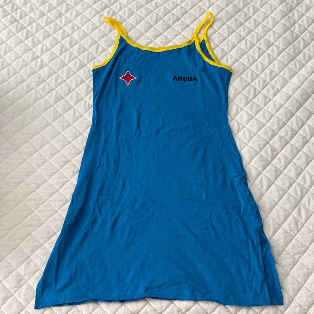 NWOT women’s ARUBA Dress stretchy knit Blue and Yellow Size XXL